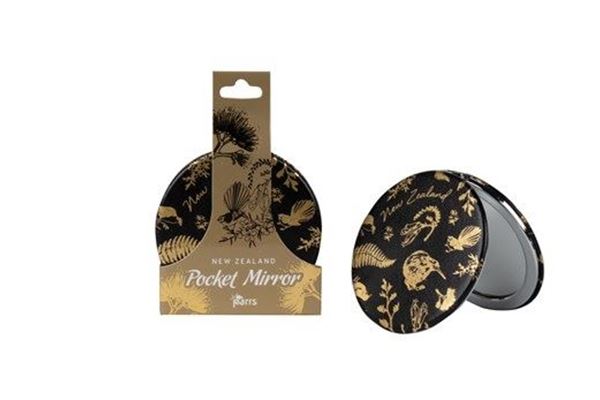 Picture of Pocket mirror blk/gold birds