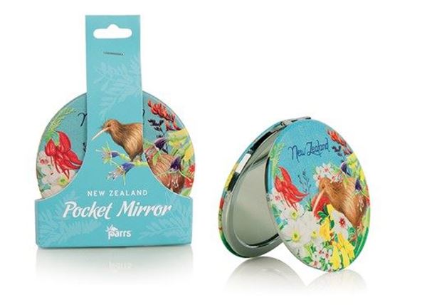 Picture of Pocket mirror kiwi/flower blue