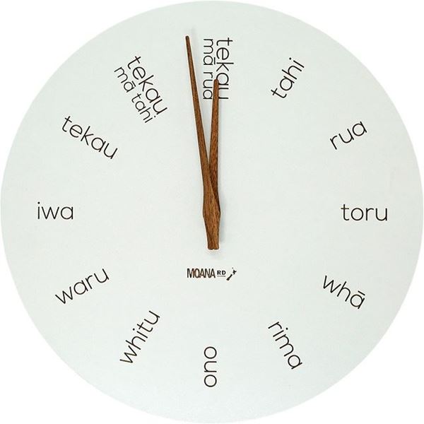 Picture of Te reo wood clock white