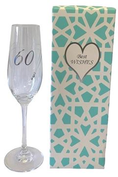 Picture of 60th etched heart flute glass