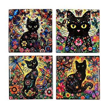 Picture of Floral cat set 4 coasters