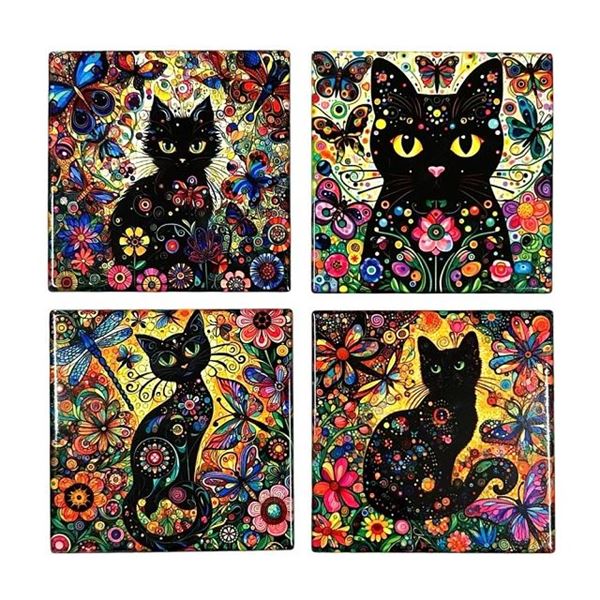 Picture of Floral cat set 4 coasters