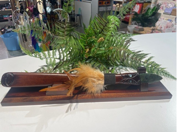 Picture of Carved taiaha and base greenstone