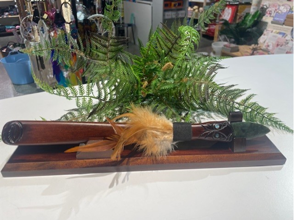 Picture of Carved taiaha and base greenstone