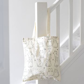 Show details for White cat tote bag Picture of White cat tote bag