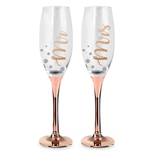 Picture of Mr & mrs rose gold glass set