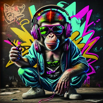 Picture of Pop art chimpanzee headphones