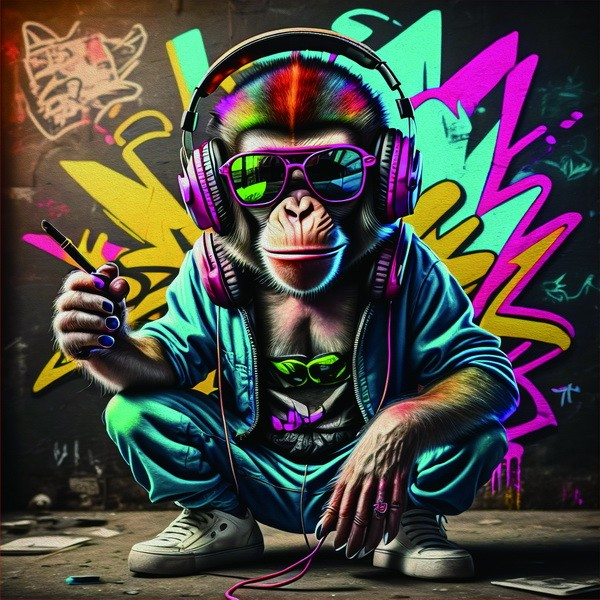 Picture of Pop art chimpanzee headphones