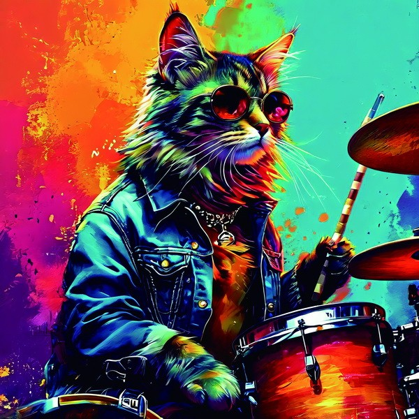 Picture of Pop art cat drummer