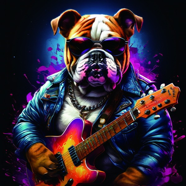 Picture of Pop art bulldog with guitar